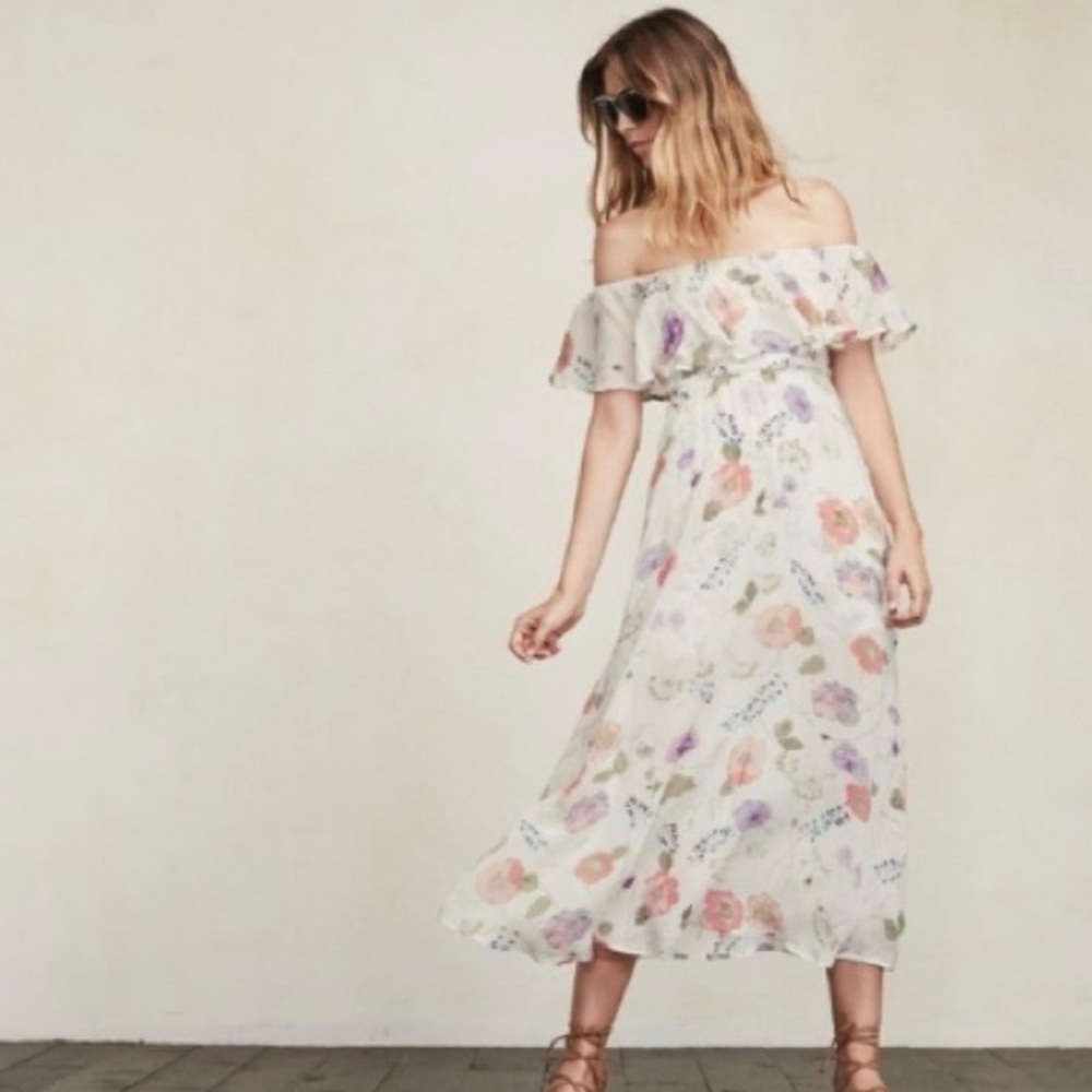 EUC Reformation White Off Shoulder Floral Dress 6